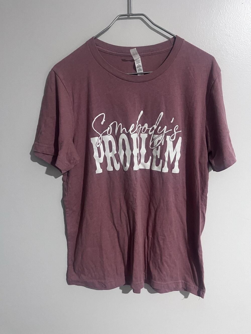 Bella + Canvas Shirt Mens L Pink Short Sleeve Somebody's Problem Graphic Glitter